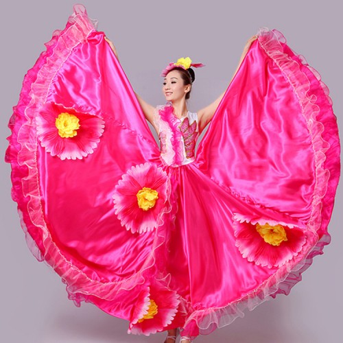 Flamenco dresses Spanish bull dance stage performance dress opening ballroom dress red pink petals for female Women's modern dance dresses costumes